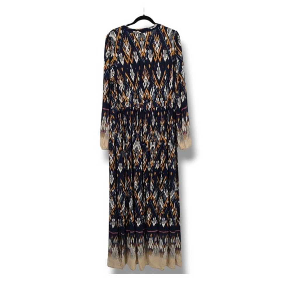 Wonderly Women's Maxi‎ Dress Geometric Print V Neck Long Sleeve Navy XL - Picture 2 of 10